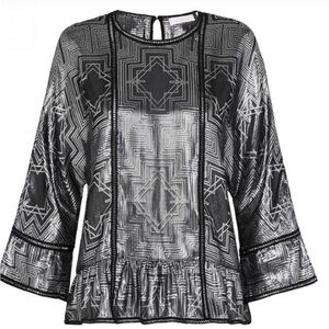 🎀Sass & Bide silk round neck metallic night wings pull over short sleeve blouse